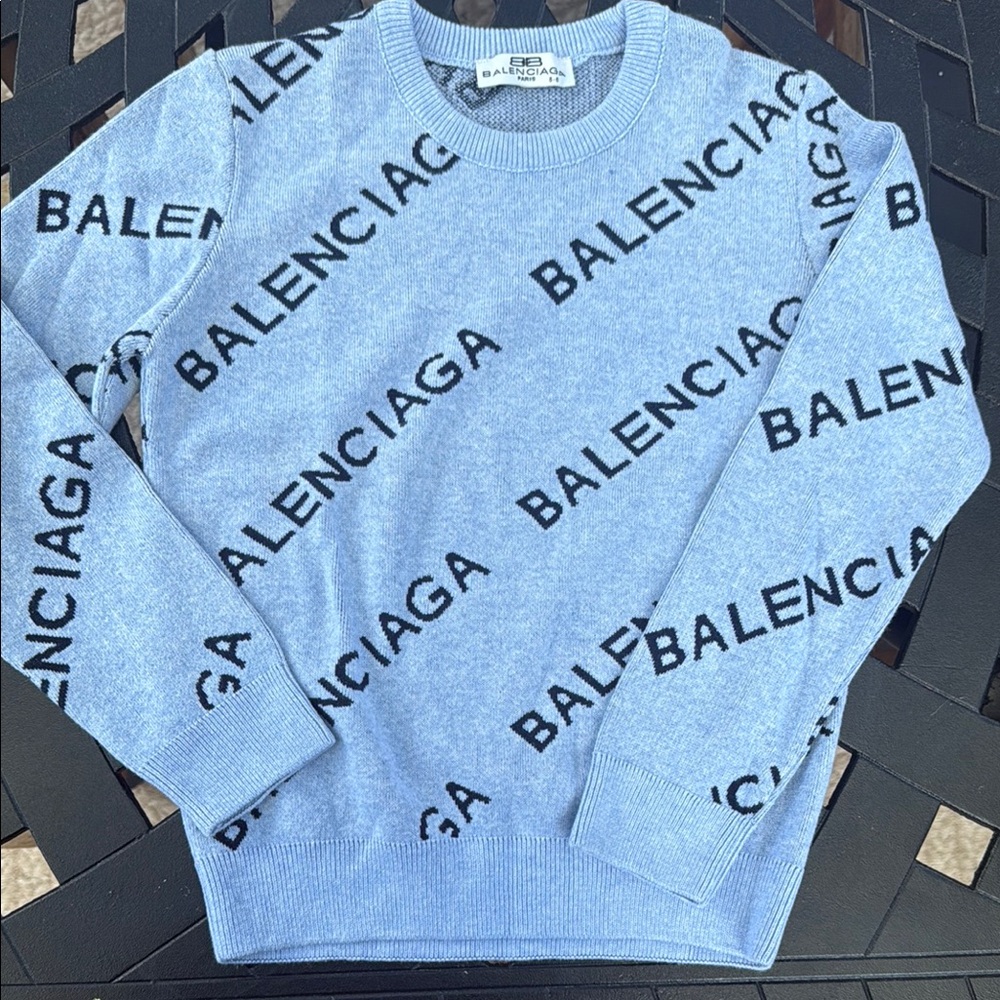Balenciaga kid’s Light Blue Logo Crewneck Sweater